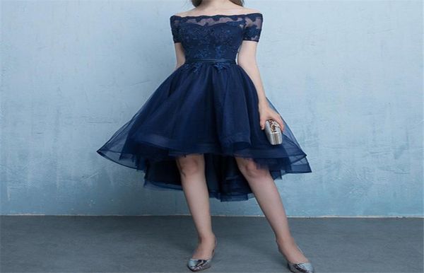 

navy blue cocktail dress hi lo tulle with applique short sleeves light grayblackburgundy party gowns special occassion dre9726865, Black