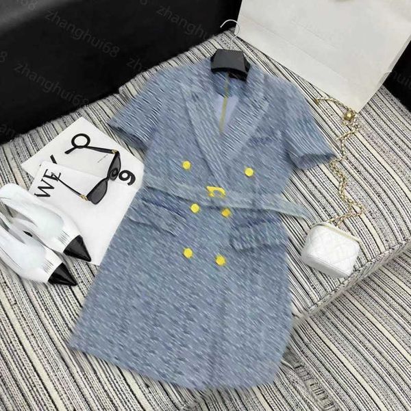 

23ss summer dresses women dress womens designer clothing logo jacquard denim short sleeve suit dress with belt womens clothing a1, Black;gray
