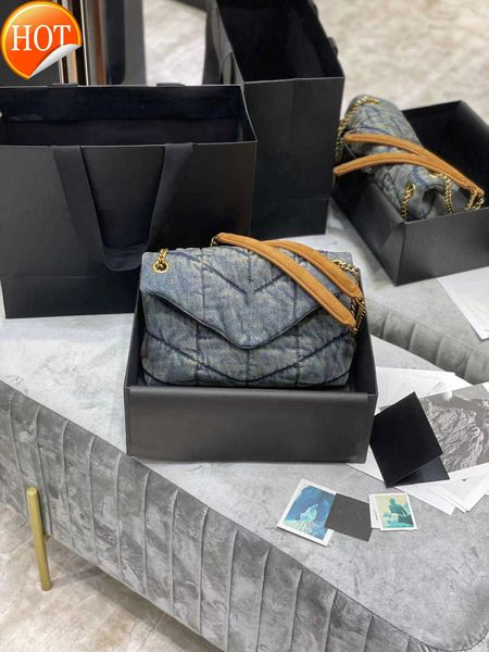 

designer bags loulou puffer denim jeans 577476 shoulder women tote handbag purse frosted cowhide cowboy crossbody detchable strap flap mseng