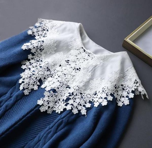 

bow ties female white floral embroidery fake collar for women sweet shirt detachable collars removable half neckwear false9527478, Black;gray
