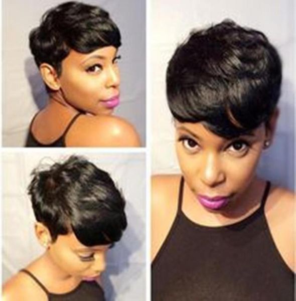 

brazilian virgin short none lace wigs pixie cut human hair wigs for black women machine made bob wig60476585580111, Black;brown