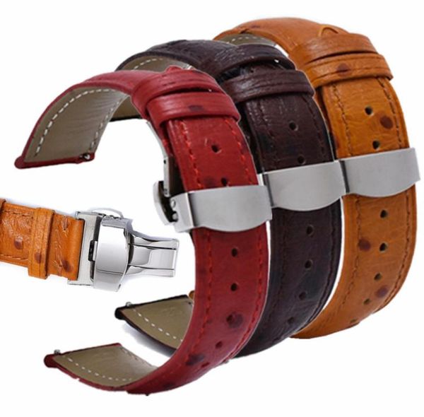 

watch bands watchband first layer doublesided leather strap 20mm 22mm band stainless steel butterfly clasp ostrich pattern9263375, Black;brown