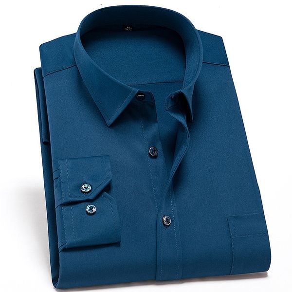 

men's dress shirts spring men's stretch cotton long-sleeved shirt silk smooth business wear slim fit stretch shirt 230628, White;black