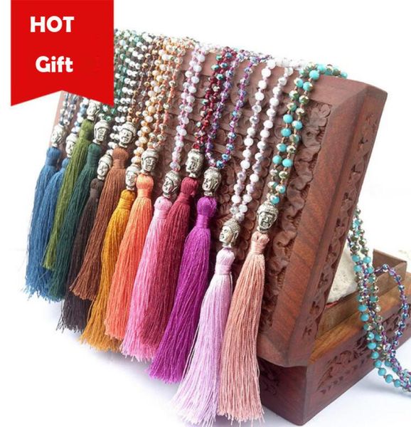 

bohemian necklace 925 silver buddha multi glass beads long necklace crystal tassel necklaces wedding party gifts4187197