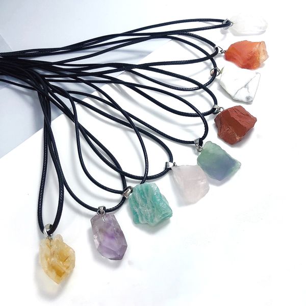

natural irregular raw ore fluorite crystal pendant necklace energy stone healing amethyst meditation yoga gift wholesale, Silver