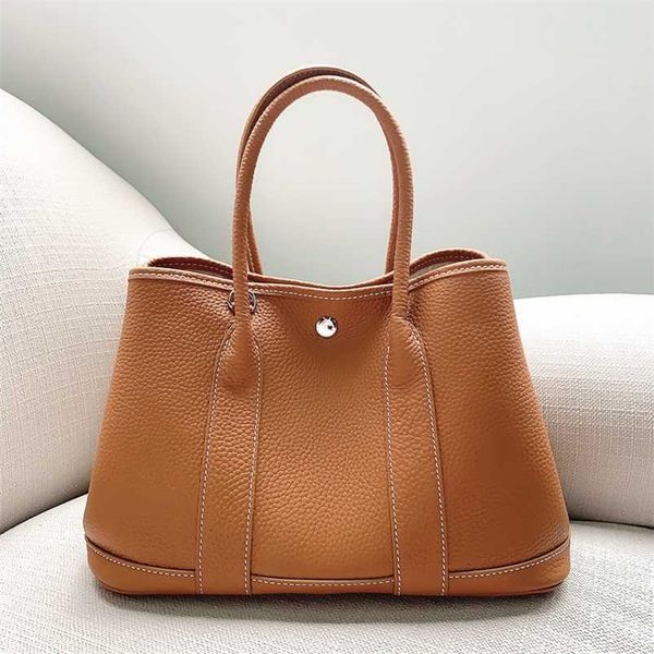 

totes 7a h ermess garden party handbag genuine leather golden snail 2023 new head layer cowhide large capacity shoulder oblique straddle han