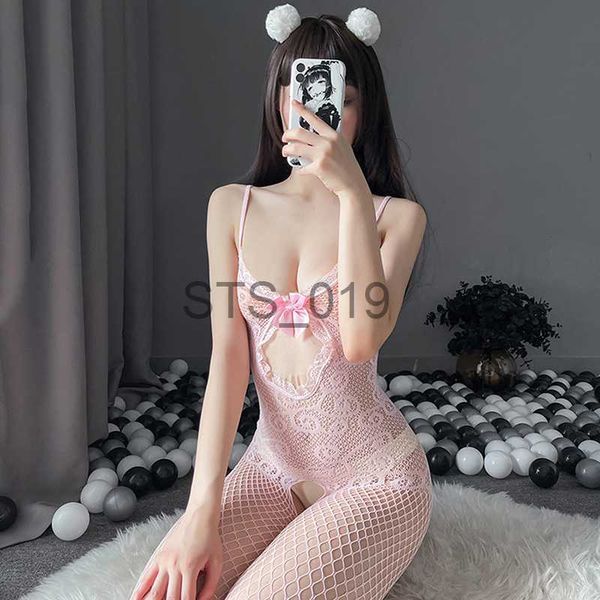 

briefs panties women girl lingerie elasticity fishnet mesh tights open crotch hollow out bodysuit pantyhose lingerie bodysuit set pink x0625, Red;black