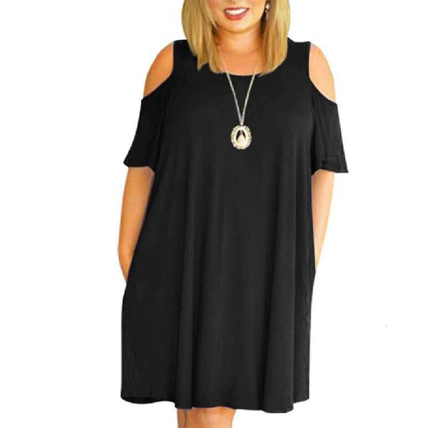 

plus size dresses size women off shoulder dress short sleeve oneck loose casual xl9xl summer 230627, Black