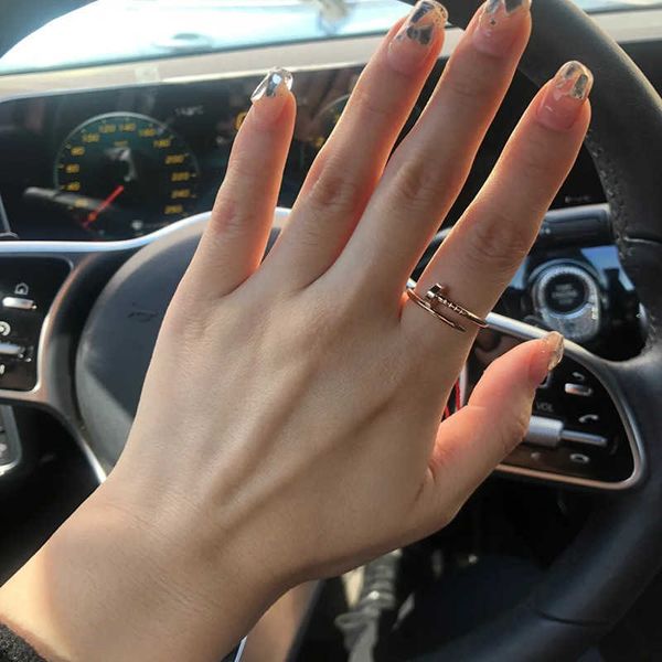 

wholesale 18k card nail titanium steel ring female high version popular red stainless jewelry, Silver