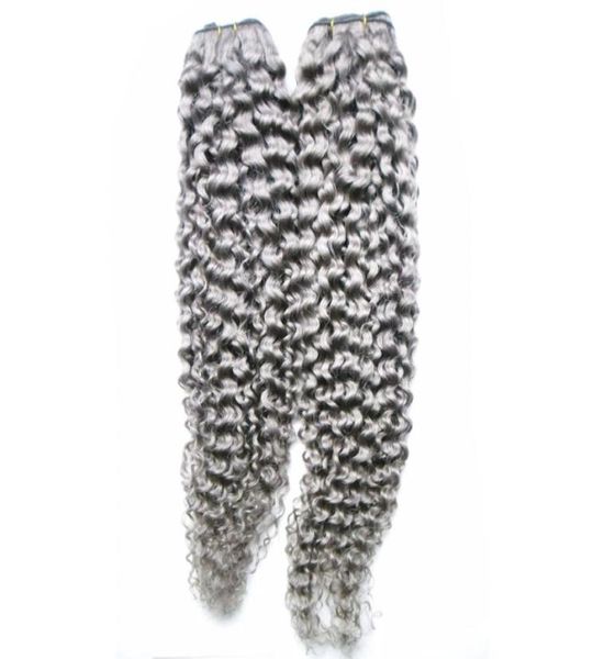 

gray hair extensions brazilian hair weave bundles 2 piece 200g kinky curly grey hair weave double weft5290273, Black