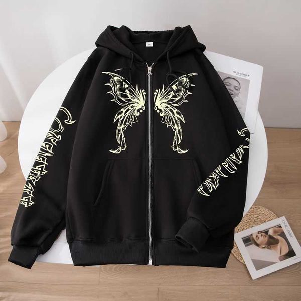 

sweater 2023 zipper trend hoodie cardigan coat american casual clothing tie dye standard, Black