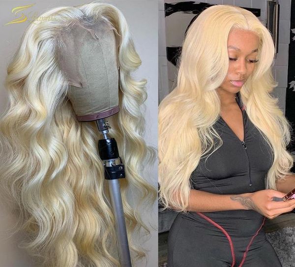 

pre plucked 613 blonde human hair wig deep body wave hd transparent lace front glueless wigs for black women closure7695009, Black;brown