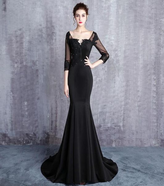 

black mermaid long wedding dresses with 34 sleeves 2019 new elegant beaded lace illusion sleeves women non white bridal gowns2065666