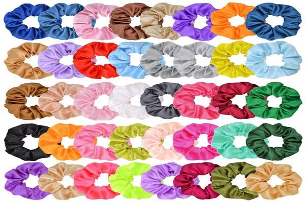 

40 colors hair accessories satin hair band scrunchies girls ponytail holder tie fashion hair ring stretchy elastic rope xmas gifts8559815, Slivery;white