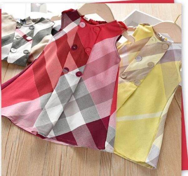 

summer baby girls princess dresses kids sleeveless vest dress cotton children plaid skirts6502732, Red;yellow