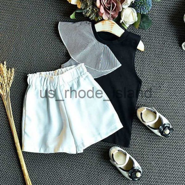 

t-shirts 2pcs/set summer baby girls vest chiffon shorts young children clothes suit thin breathable kids costume for 1 to 5 years old x0628, Blue
