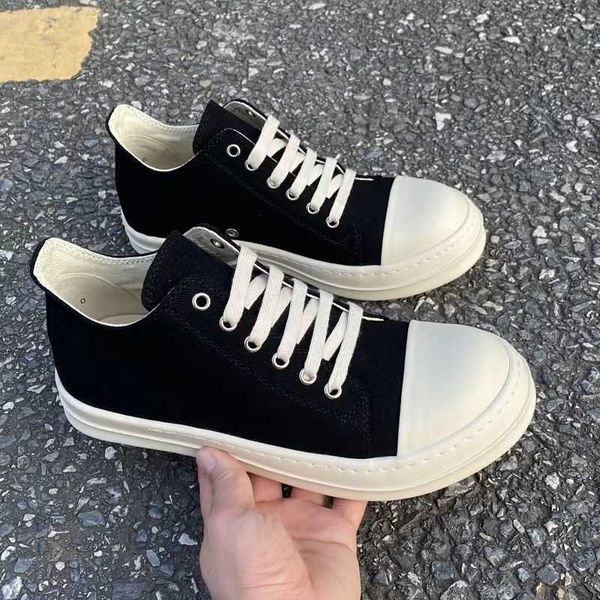 

rick ro low shoes spring and summer new canvas men's board shoes trend thick bottom dark casual versatile silk and satin pleated shoes