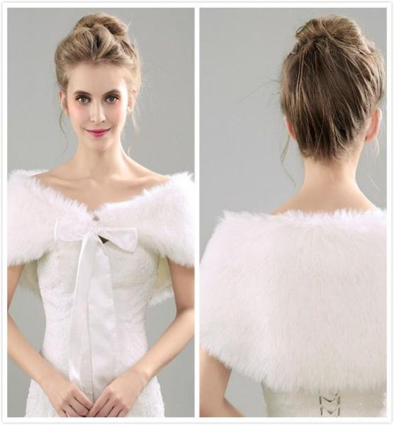 

2017 new style faux fur jacket wrap shrug bolero coat wrap bow shawl cape bridal wedding shawl bridesmaid wrap wedding accessories9279626, White