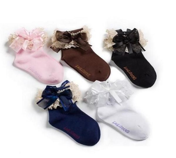 

2014 new baby girls fashion ribbon bow lace fairy socks ankle socks children lovely lace socks infant cotton socks9075119, Pink;yellow