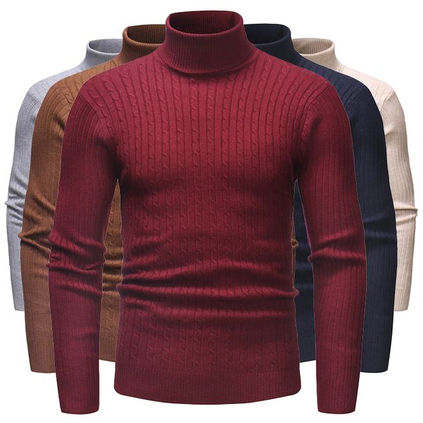 

men's tshirts autumn and winter solid color turtleneck striped sweater warm casual pullover 7 colors 230628, White;black
