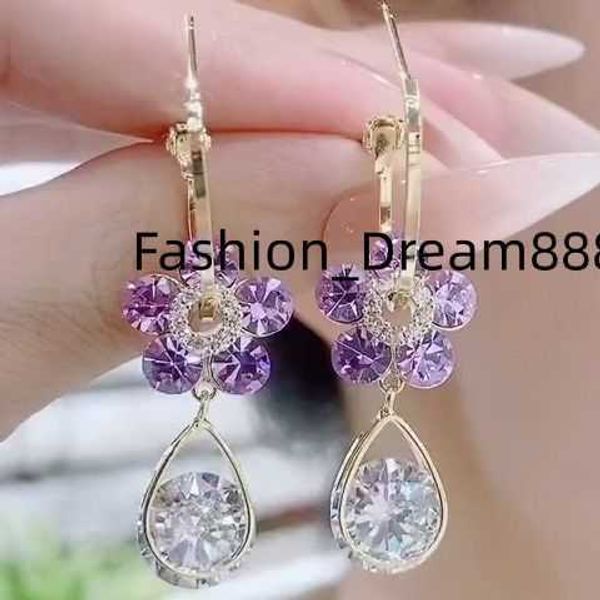 

s925 silver needle purple crystal flower earrings amethyst diamond pendant earring charm cubic zirconia earring