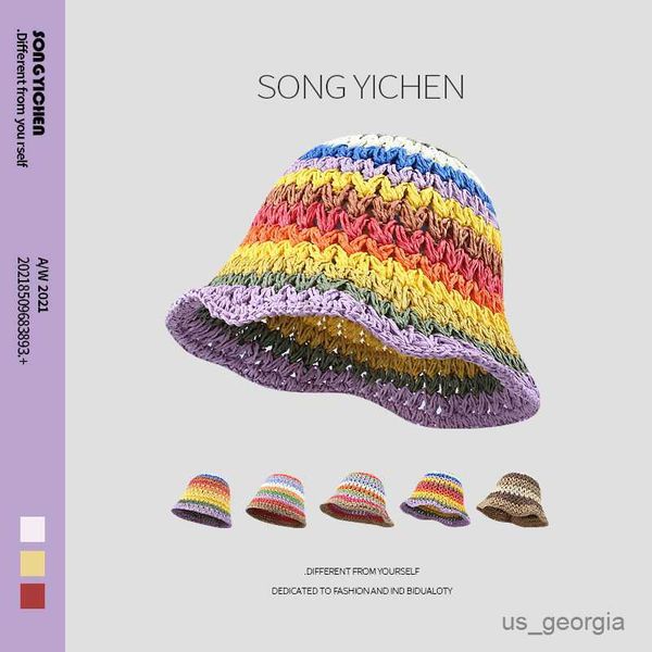 

caps fashion rainbow color knitted bucket hat for woman man 2023 fall winter keep warm bucket hat charm new arrival gift r230628, Blue;gray