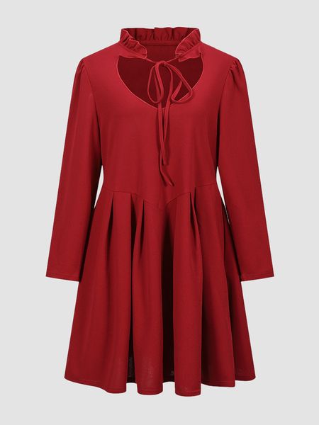 

plus size dresses finjani size solid keyhole tie neck dress women spring and autumn even 230627, Black