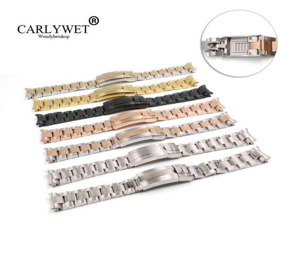

carlywet 20mm solid curved end screw links glide lock clasp steel watch band bracelet for gmt oyster style9928180, Black;brown