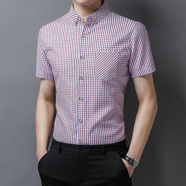 

men's dress shirts summer men's short-sleeved business casual plaid fashion shirt thin section slim british style elegant single-b, White;black