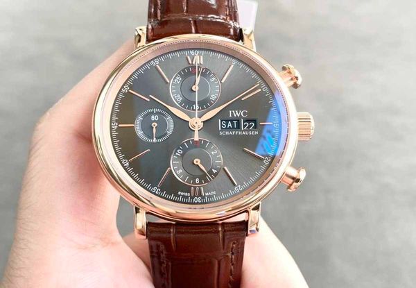 

waterproof designer 7750 movement business new wrist watch i w 42mm*13.5mm mens classic business montre iced out bezel gift tw factory watch, Slivery;brown