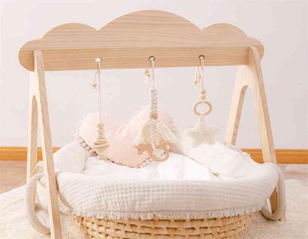 

1pc baby play gym wood bed bell clouds crochet star pendant teething nursing stroller hanging play gym 012 months baby rattle 2108313809