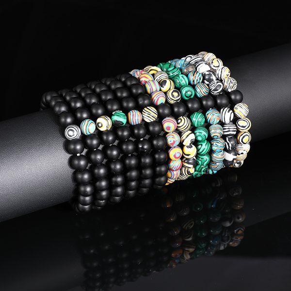 

8mm malachite matted beads bracelet men women yoga healing balance bracelet, Black