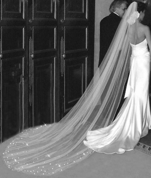 

sell rhinestones veil one tier cathedral length bridal veils ivory diamond white wedding veil bride accessories4953014, Black