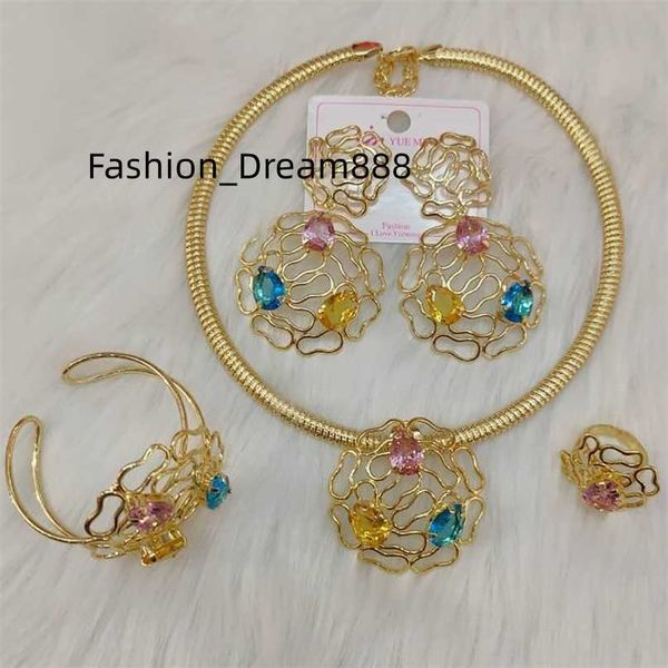 

fashion jewelry set for women wedding bridal crystal earring necklace african dubai gold color ring bracelet jeweller 220810, Slivery;golden