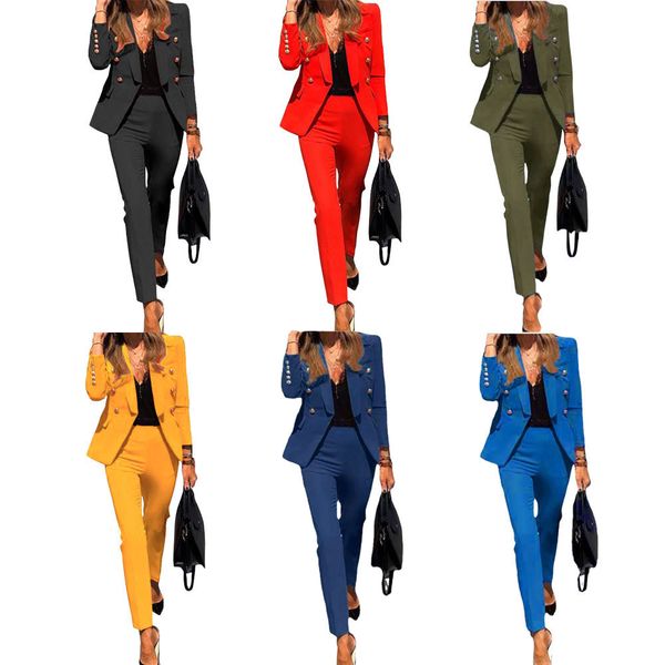 

women fashion slim elegant suit jacket and pants set red all match office lady wear solid color blazer elastic pants suit, White