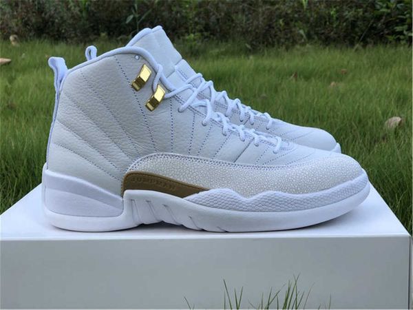 

2020 released authentic 12 ovo 12s white metallic gold men basketball shoes real carbon fiber sports sneakers with original box