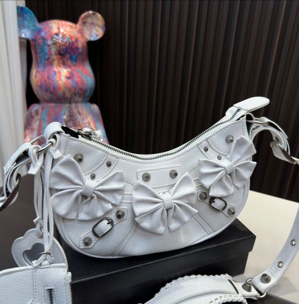 

classic women motorcycle bags 5a designer shoulder bag fashion with lining letter bow mirror cross body handbag lady purse top