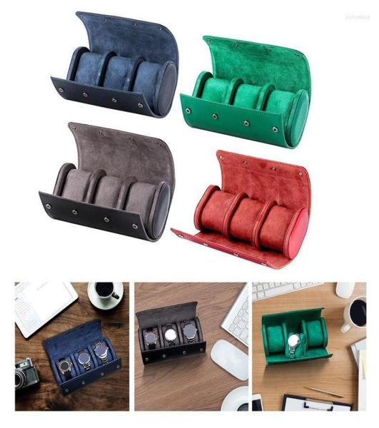 

watch boxes cases watches roll travel case portable vintage leather organizer wristwatch display for bracelet business mother34635701, Black;blue