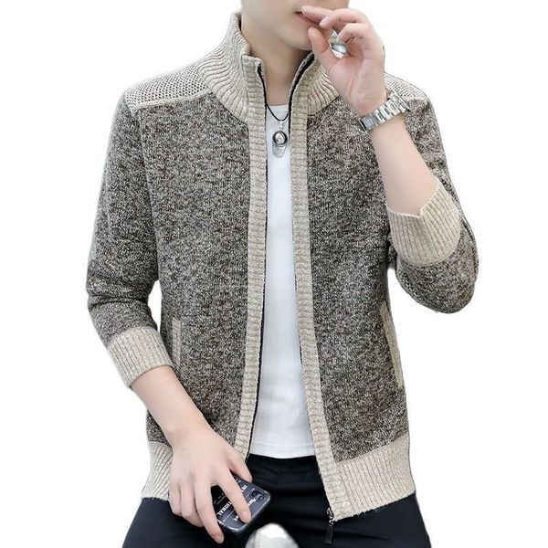 

men's sweaters autumn and winter korean style men patchwork cardigan stand collar sweater coat zipper knitted jacket male 8813 230628, White;black