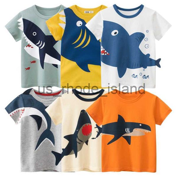 

t-shirts 2023 new summer clothing cartoon shark print t shirt boys girls t-shirt children short sleeve cotton kids clothes x0628, Blue