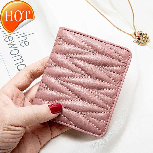 

luxury brand designer change purse card pack cow pickup bag genuine leather wallet women's pleated sheepskin thin two-fold buckle small, Red;black