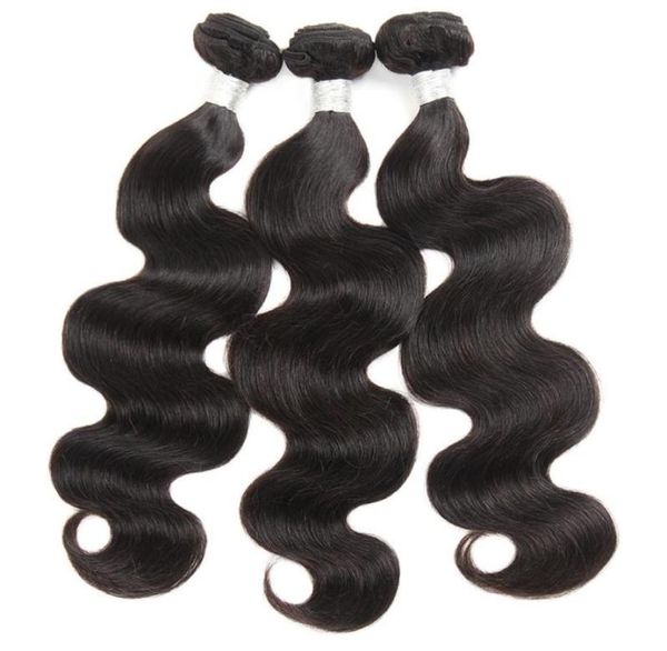 

10a unprocessed brazilian peruvian virgin hair body wave 3 bundles virgin human hair extensions natural color82787884958952, Black