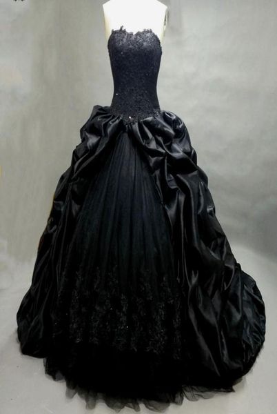 

ball gown princess gothic black wedding dresses sweetheart beaded appliques taffeta bridal dress robe de mariee manche longue8204513, White