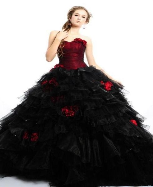 

2019 vintage burgundy gothic plus size ball gown wedding dresses bridal gowns strapless flowers black and red tulle halloween part5255131, White