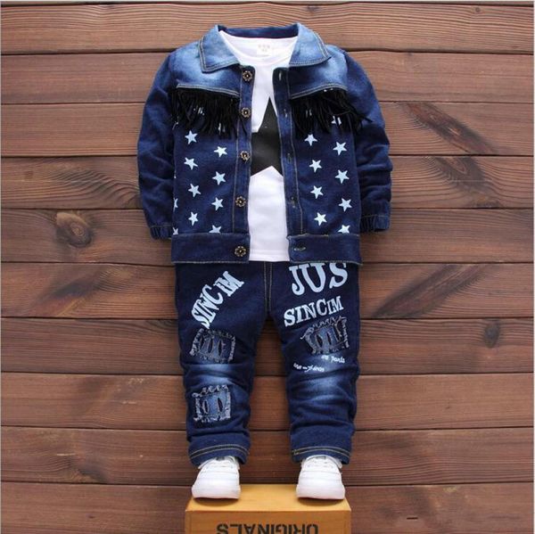 

casual baby boys clothing set boys suits denim jeans coat 3pcs sets toddler clothes suit children clothing suits7692779, White