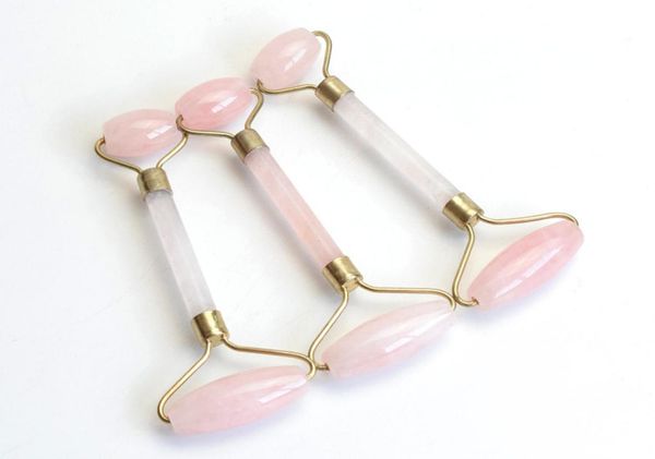

natural tumbled chakra rose quartz carved reiki crystal healing gua sha beauty roller facial massor stick with alloy goldplated d1067714