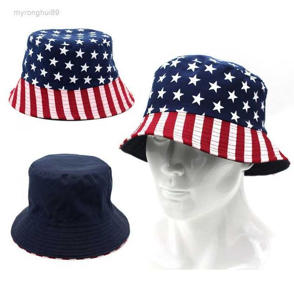 

walk into hat, flag of the united states, stars and stripes, bucket and outdoor travel sun hat vt25, Blue;gray