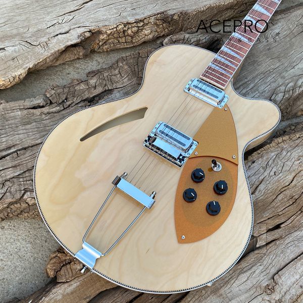

natural color full hollow body 6 string electric guitar gold pickguard tailpiece bridge 370 guitar ing