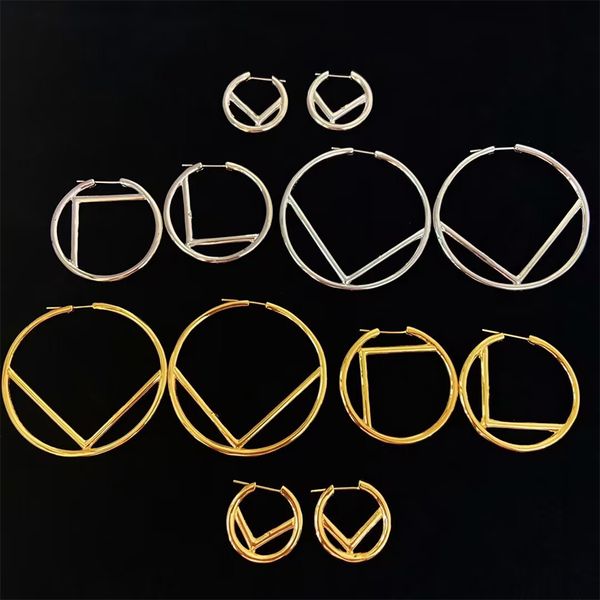 

women hoops earrings designer fashion big letters hoop earrings brands jewelry earring with box, Golden;silver