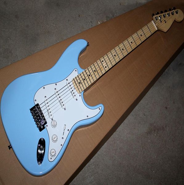 

factory whole sky blue electric guitar with white pickguardsss pickupsmaple fretboardcan be customized as request1096988